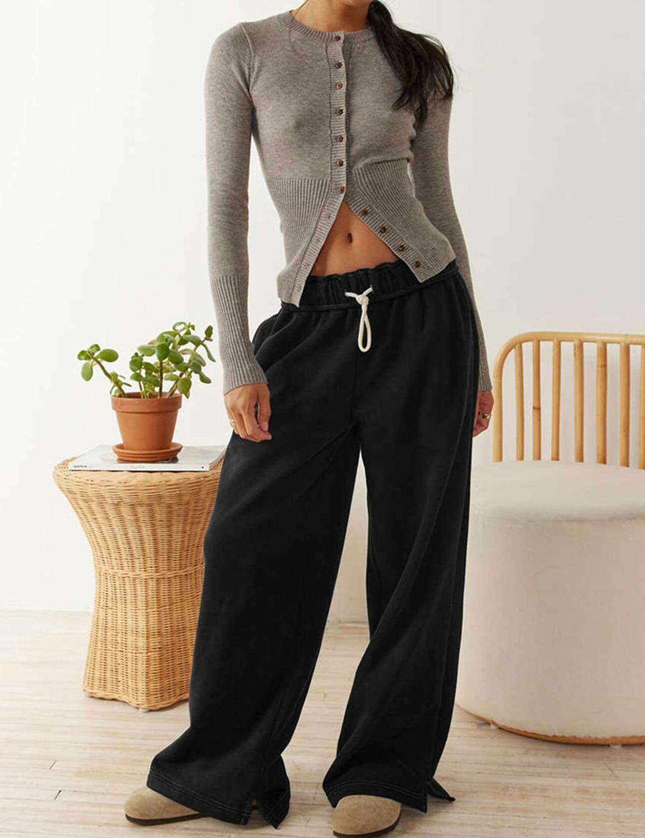 Kissonic Women’s Casual Baggy Fleece Sweatpants Drawstring Joggers Black Size S
