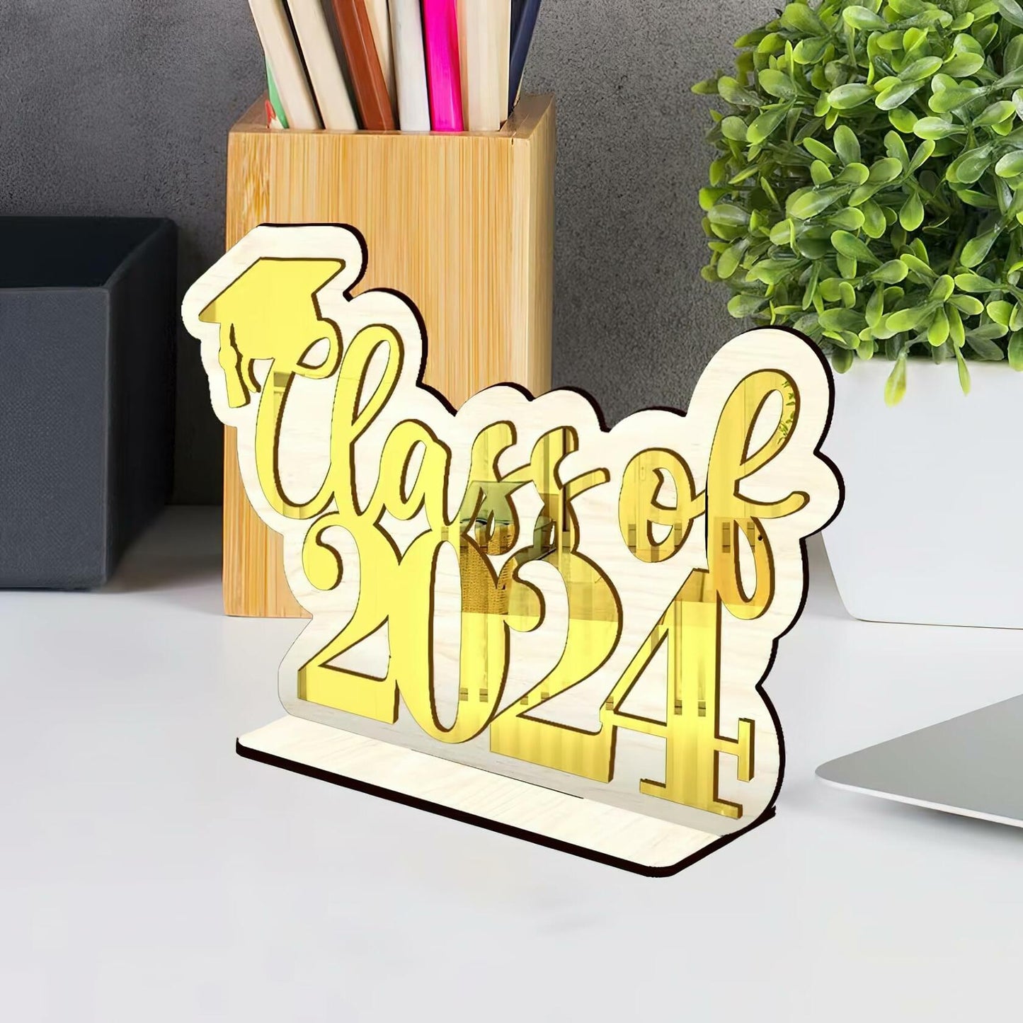 Graduation Decorations Class of 2024 Gold Centerpiece Desktop Ornament