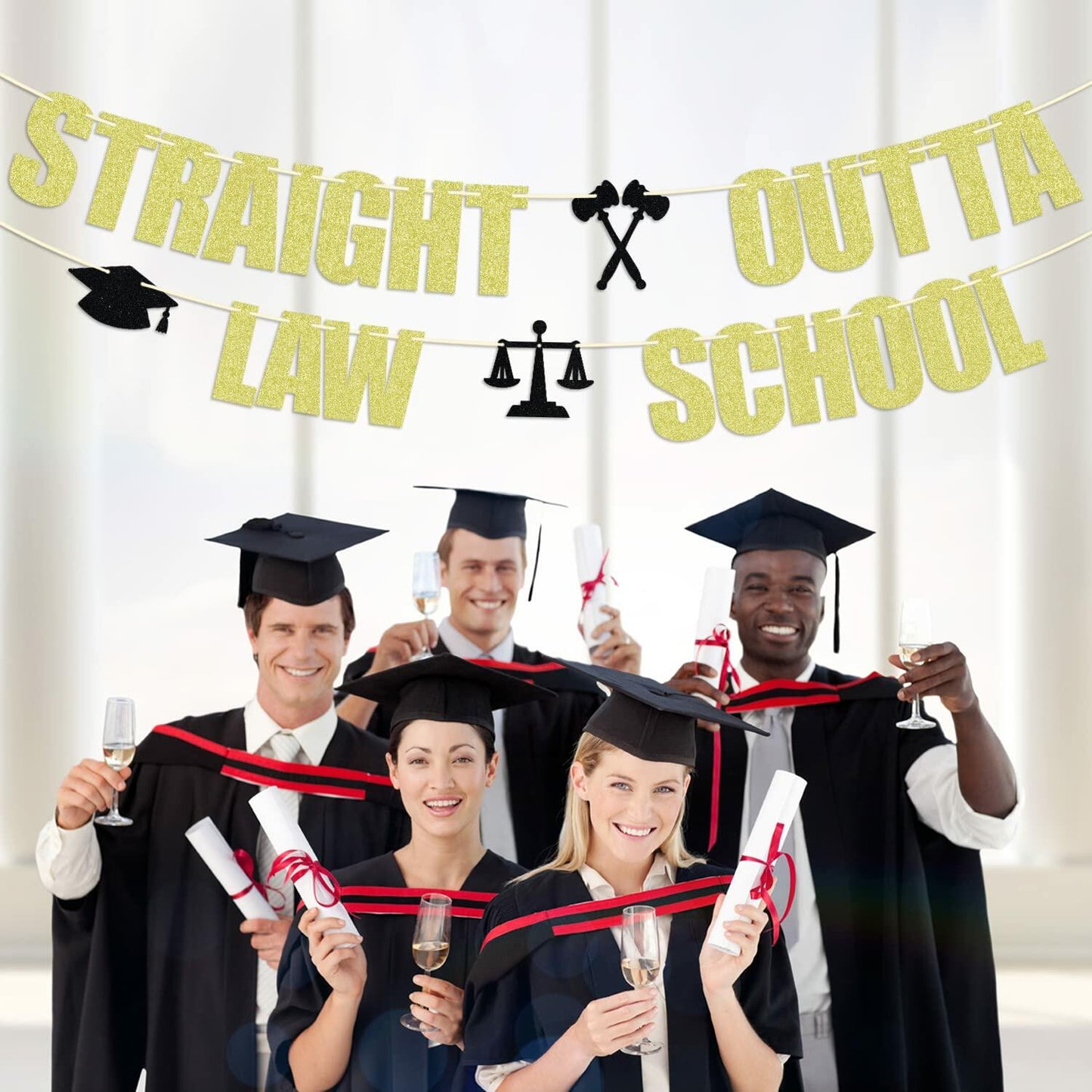 Straight Outta Law School Banner Graduation 2025 Glittery Congrats Lawyer