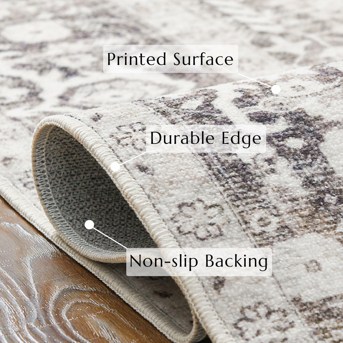 jinchan Area Rug 4x6 Washable Vintage Floral Non Slip Indoor Greige