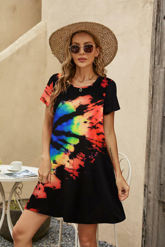 Halife Women's Casual Summer Short Sleeve Colorful Beach Dress Size S