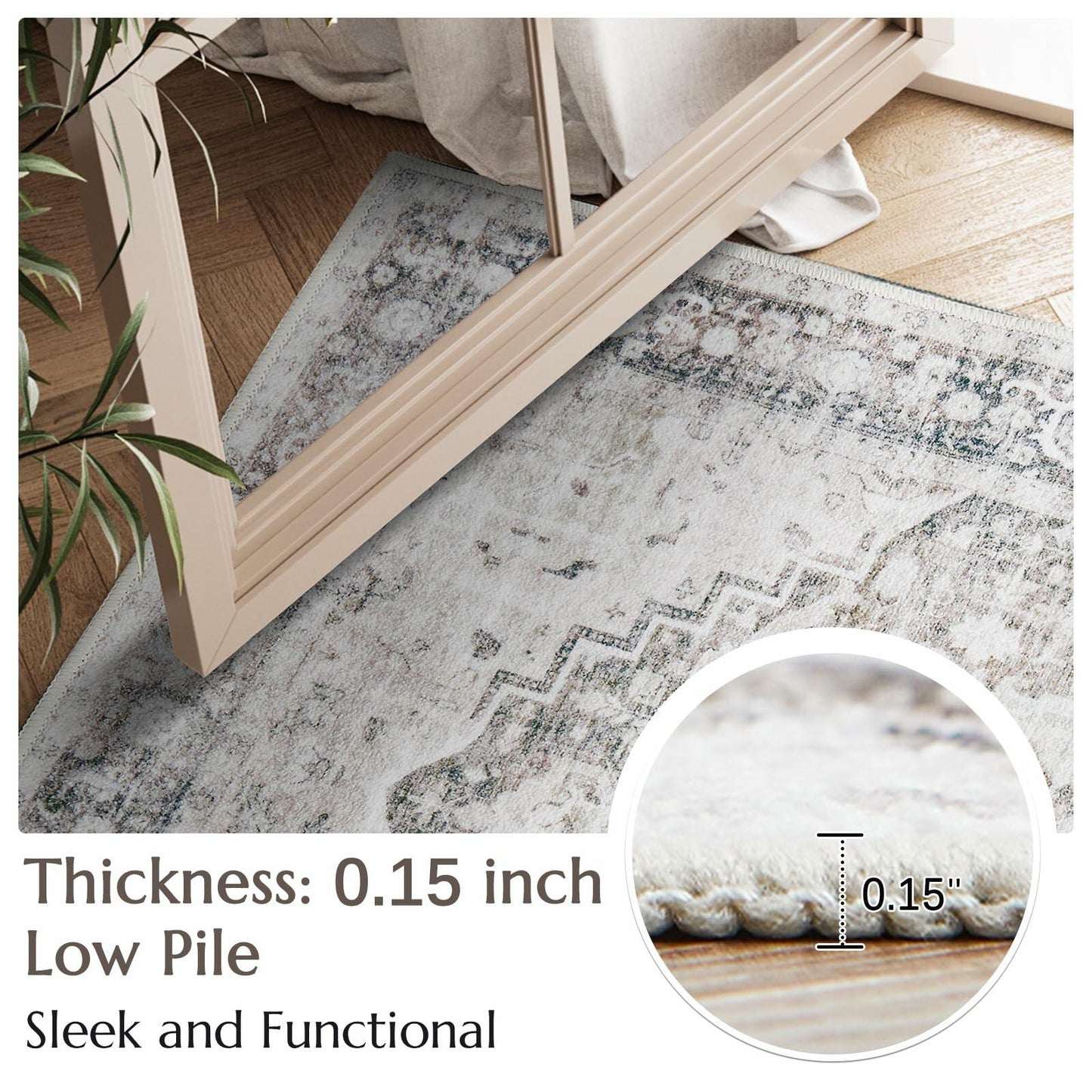 jinchan Area Rug 4x6 Washable Vintage Floral Non Slip Indoor Greige