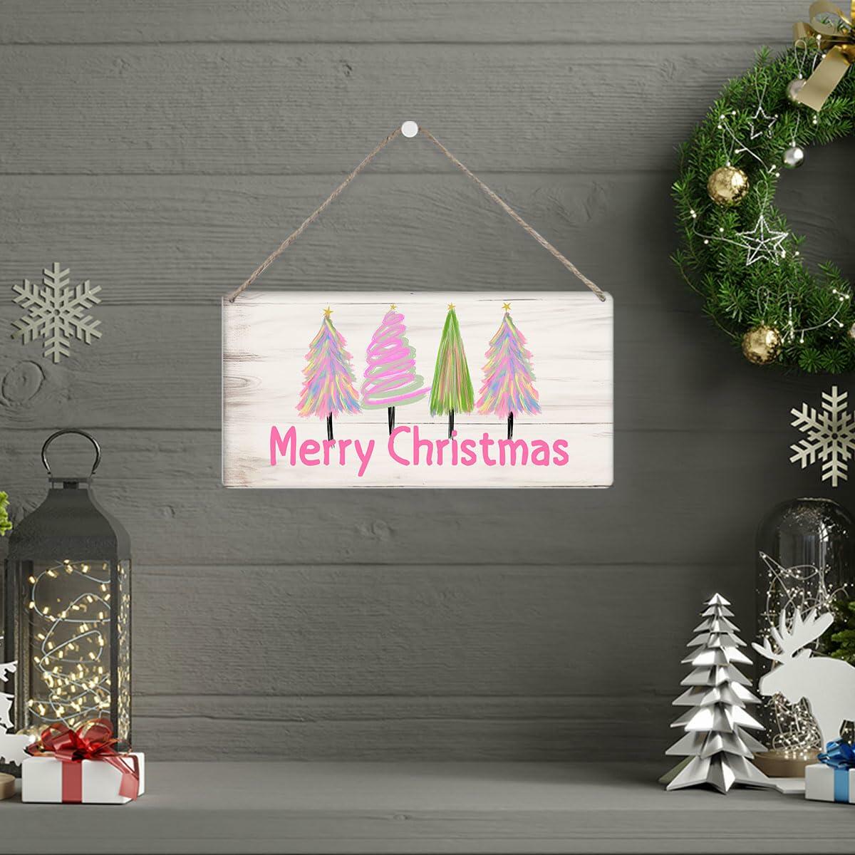 Christmas Decorations Merry Xmas Tree Decor Pink 12x6 inches