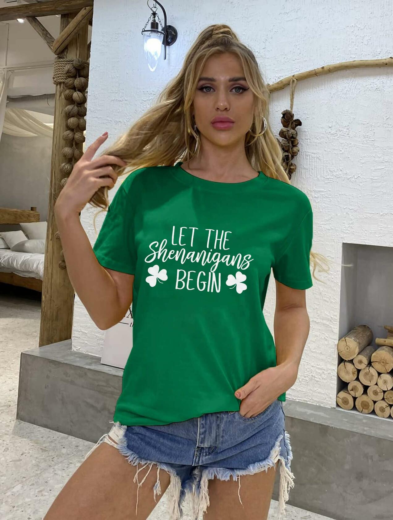 St Patricks Day Shirt Women Shamrock Funny Tee Green Size M
