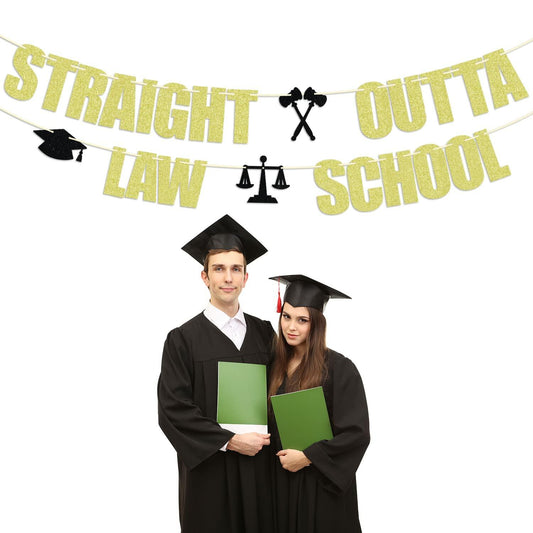 Straight Outta Law School Banner Graduation 2025 Glittery Congrats Lawyer