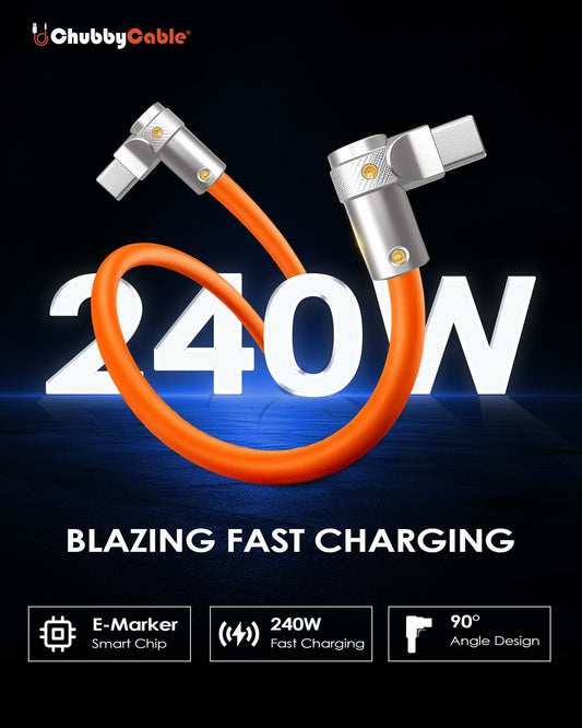 chubbycable FlexElbow Pro 90° 240W USB-A to USB-C Cable Rose Red 0.32FT