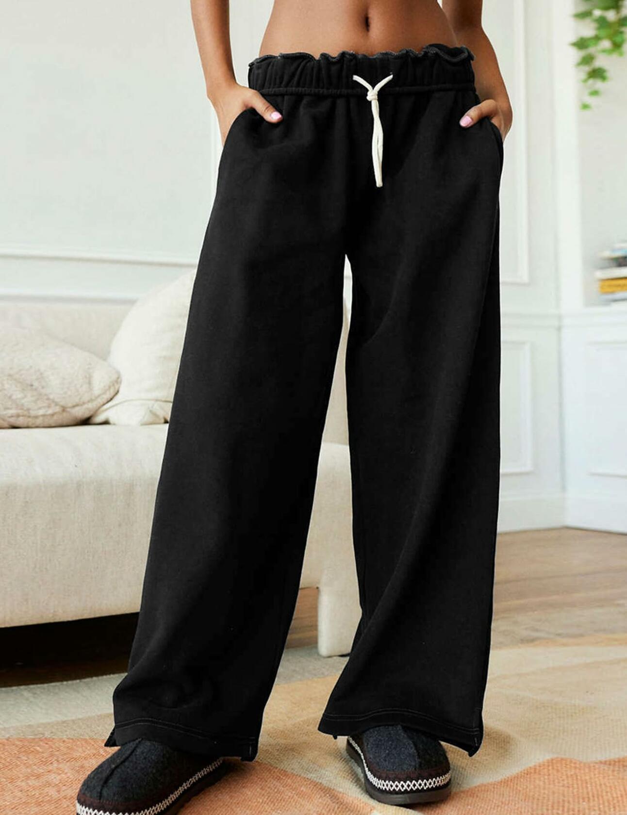 Kissonic Women’s Casual Baggy Fleece Sweatpants Drawstring Joggers Black Size S