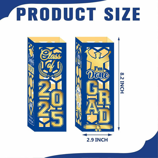 6 Pcs Graduation Table Centerpieces Lantern Boxes LED Light Blue Class 2025