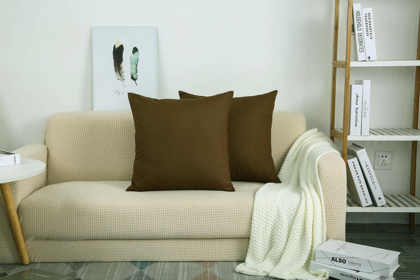 TangDepot Cotton Solid Throw Pillow Cover Coffee 18x18 1 Count