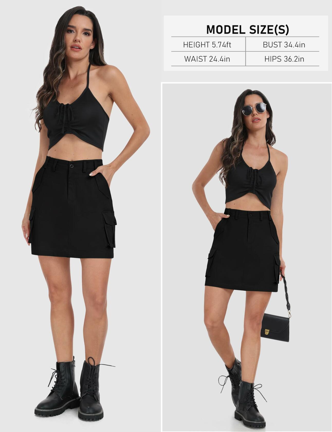 MoFiz Women's 18" Knee Length Golf Skirt Athletic Casual Cargo Black XS Size XS