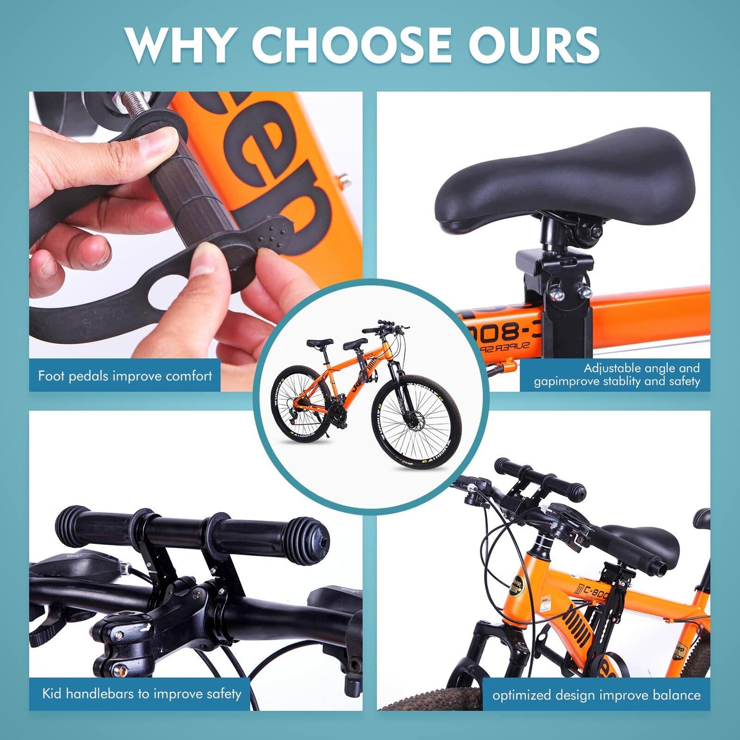 SHIAOBYC Kids Front Bike Seat with Handlebar & Foot Pedals Ages 2-5
