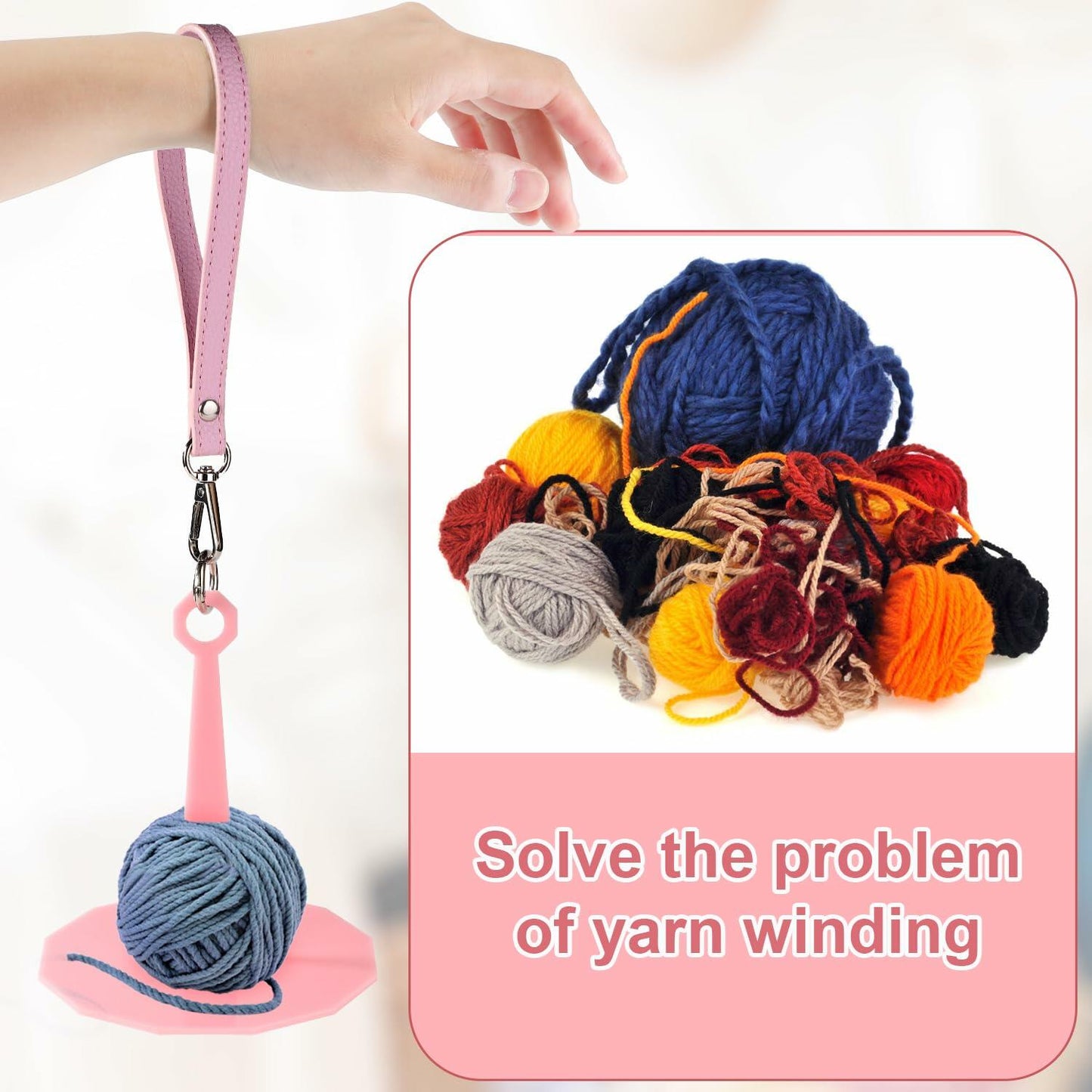 Portable Wrist Yarn Holder Leather Strap Yarn Spinner Organizer Pink