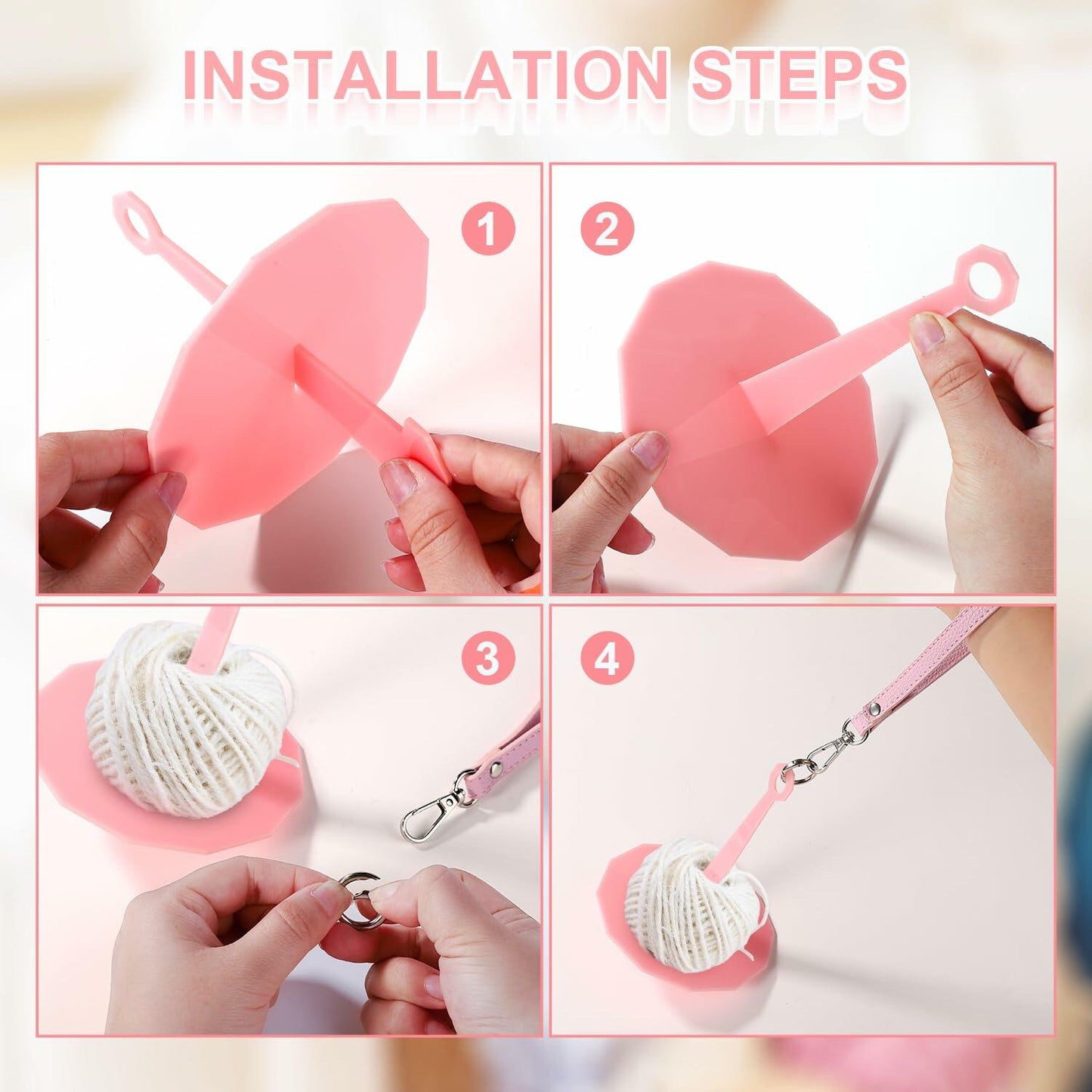 Portable Wrist Yarn Holder Leather Strap Yarn Spinner Organizer Pink