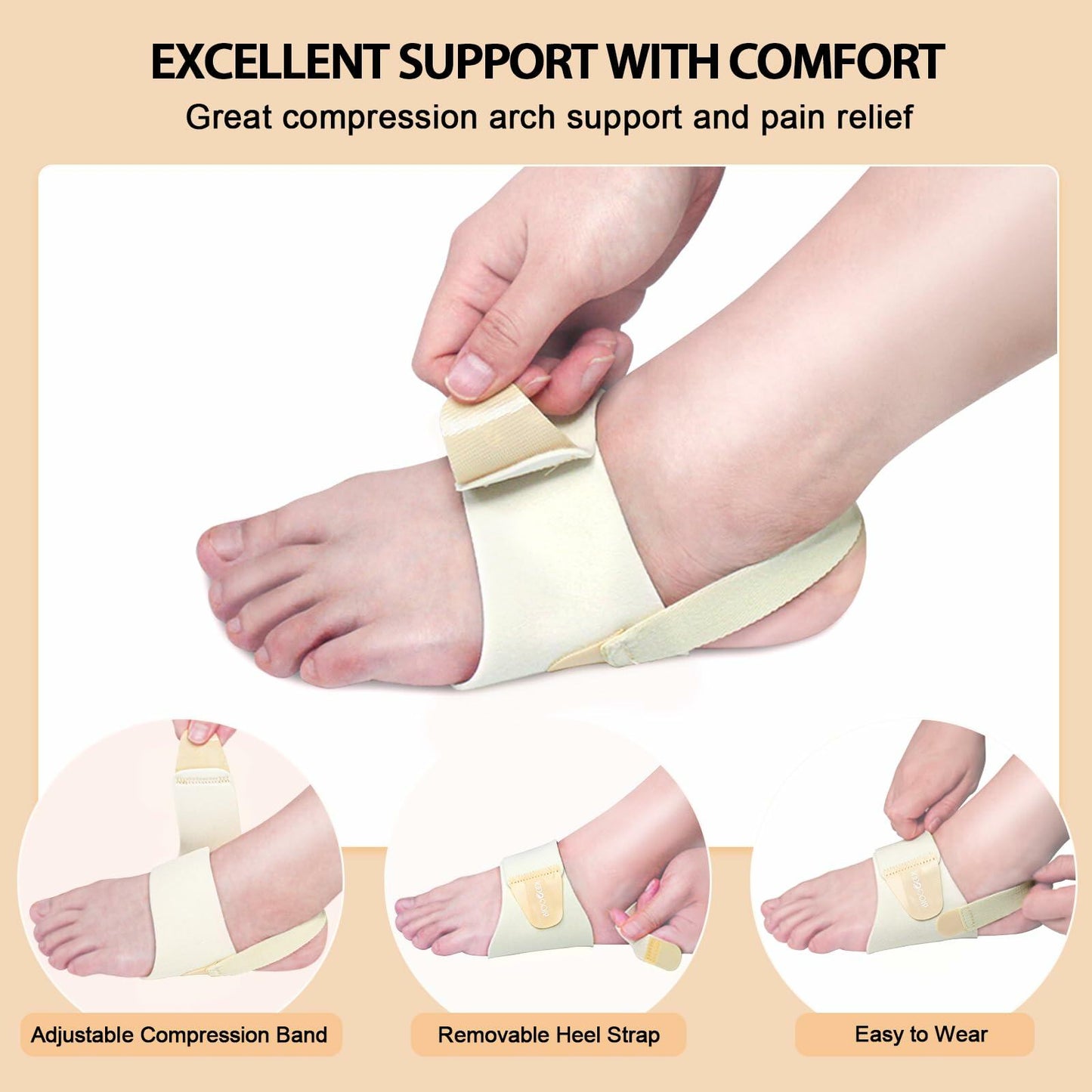 BIGGCOOL Arch Support Bands Adjustable for Flat Feet Pain Relief Compression