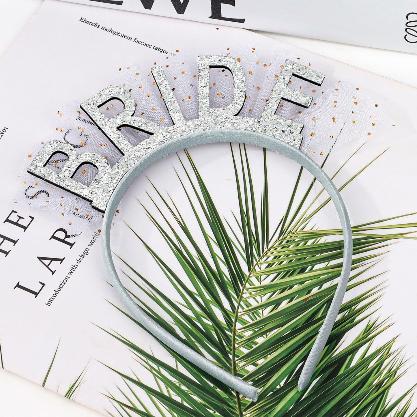 BAHABY Silver Glitter Bride Headband with Short Veil Bridal Shower Wedding