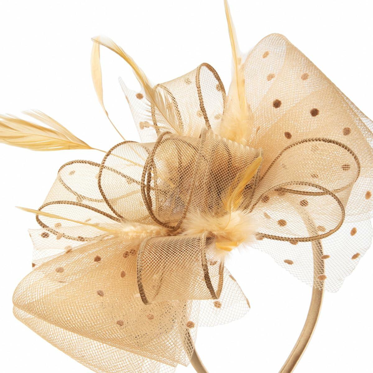 Unpifolov Fascinators Flower Mesh Feathers Headwear Dark Yellow