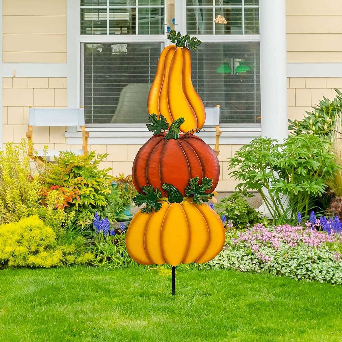 ALLADINBOX Rustic Stacked 3 Pumpkin Yard Stake Thanksgiving Fall Decor