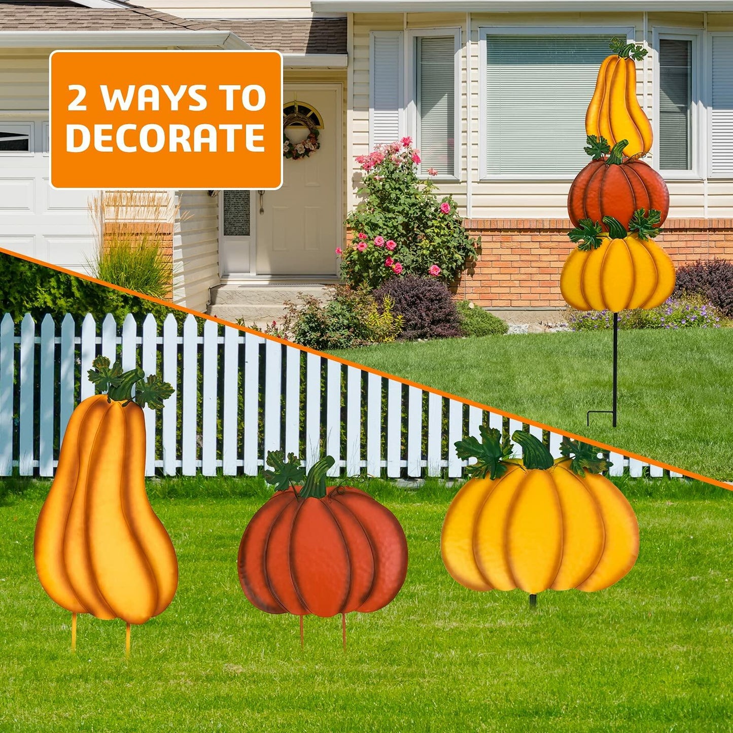 ALLADINBOX Rustic Stacked 3 Pumpkin Yard Stake Thanksgiving Fall Decor