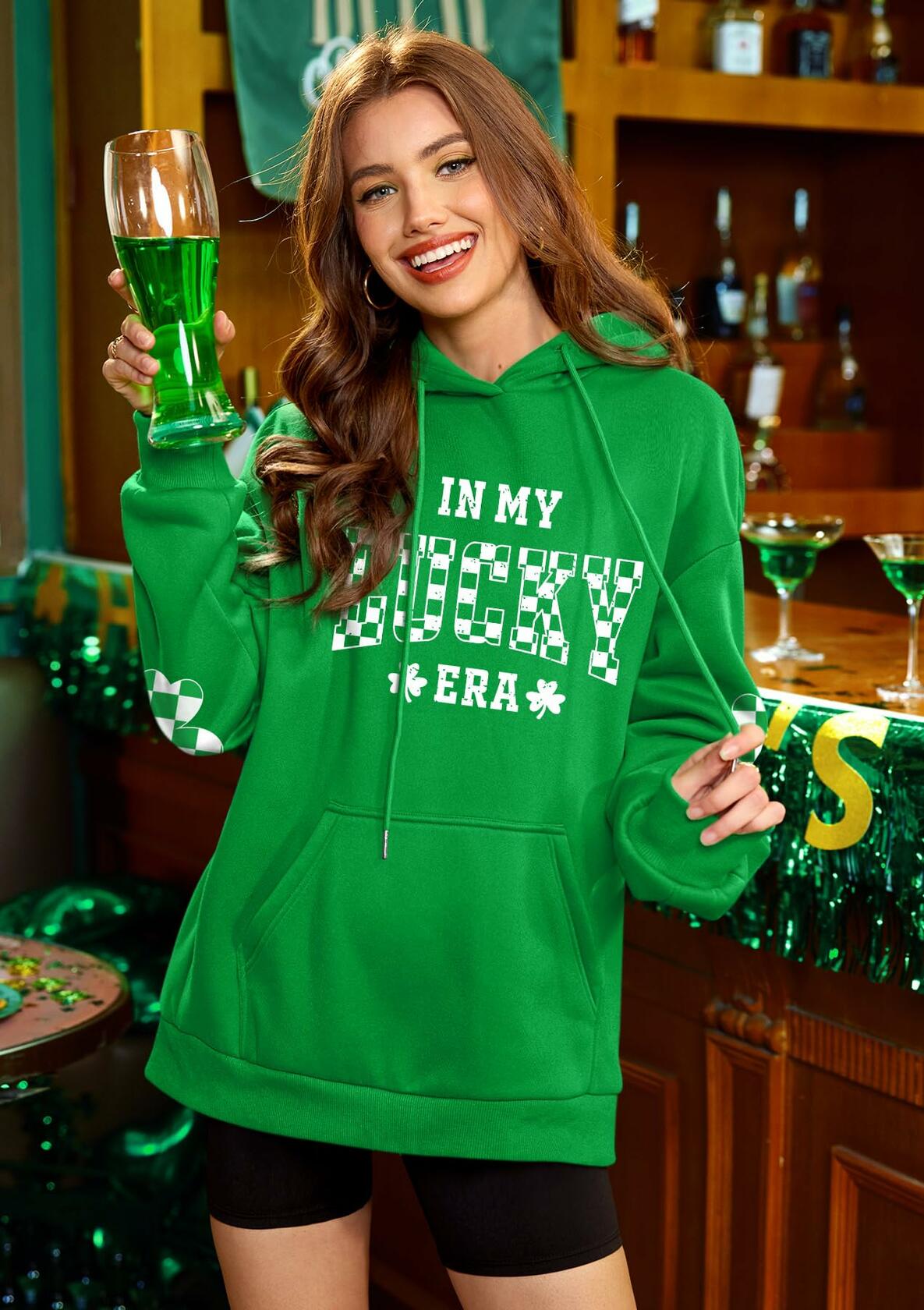 For G and PL Women's St Patricks Oversized Clover Hoodie Green Size 2XL