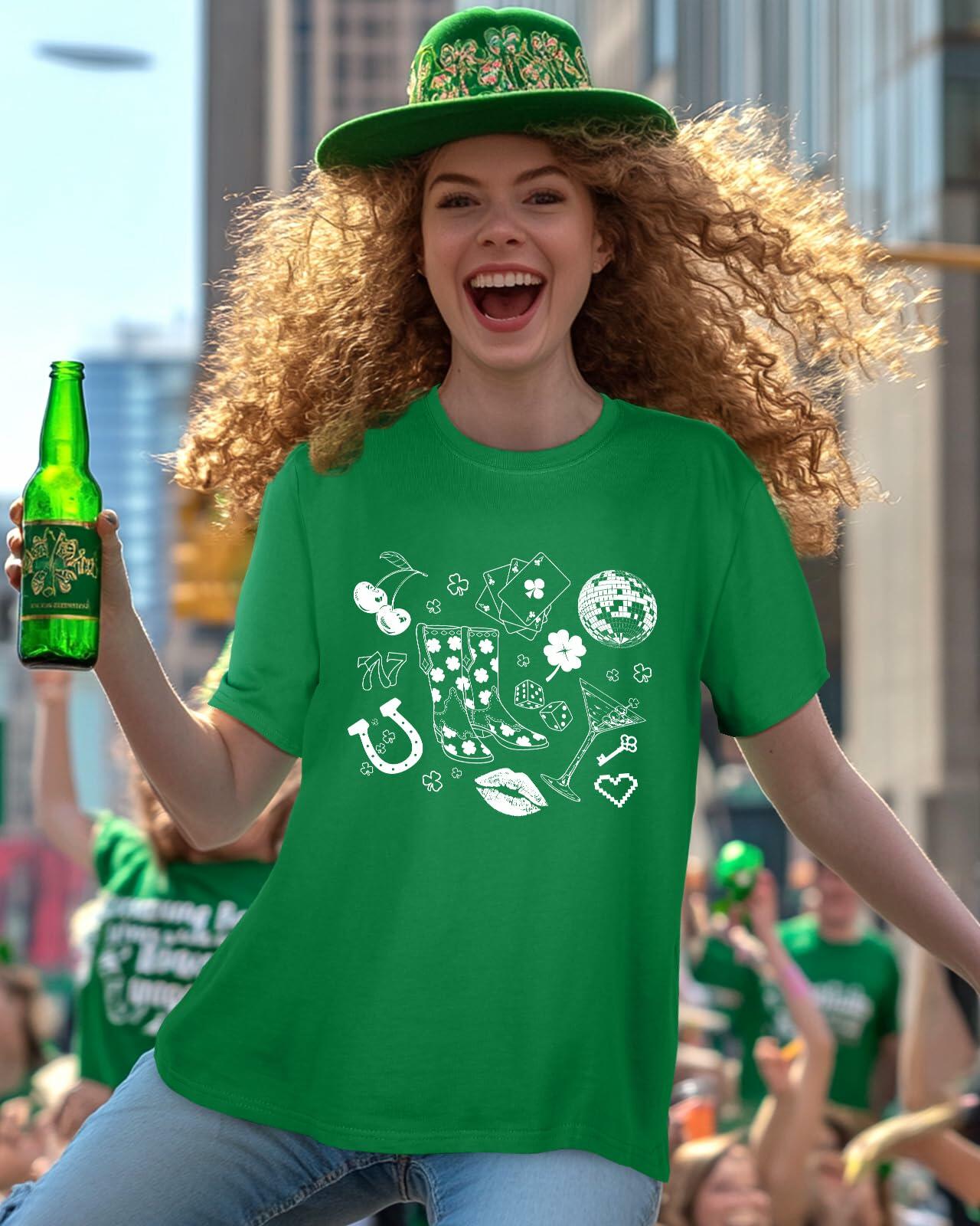 JMHACHY Women's St. Patrick's Shamrock T-Shirt Green Size S