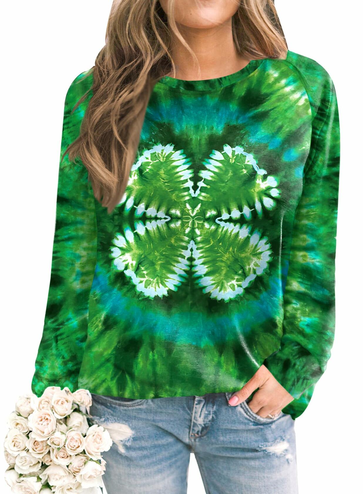 St. Patricks Day Womens Irish Shamrock Lightweight Raglan Sweatshirt Green 2XL