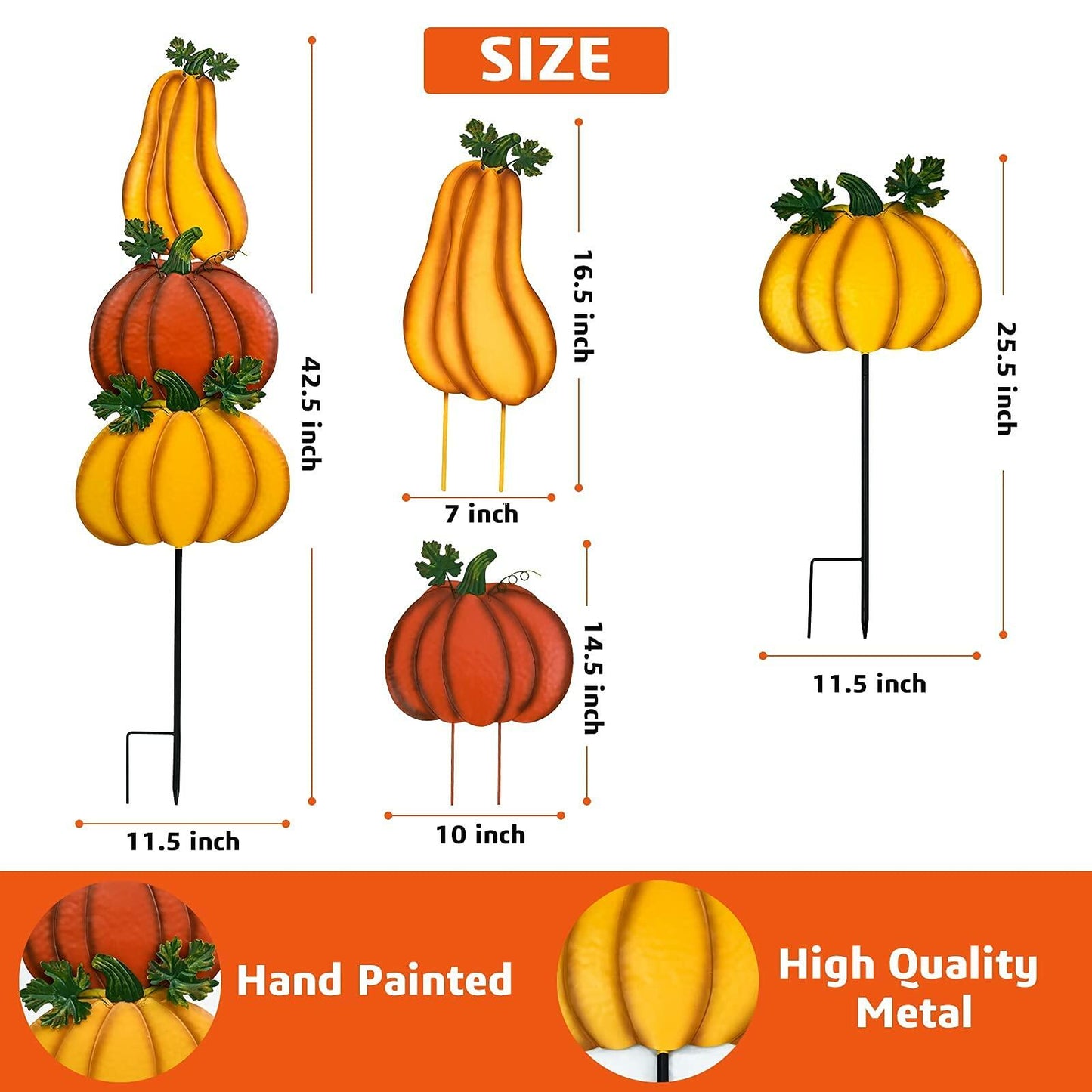 ALLADINBOX Rustic Stacked 3 Pumpkin Yard Stake Thanksgiving Fall Decor