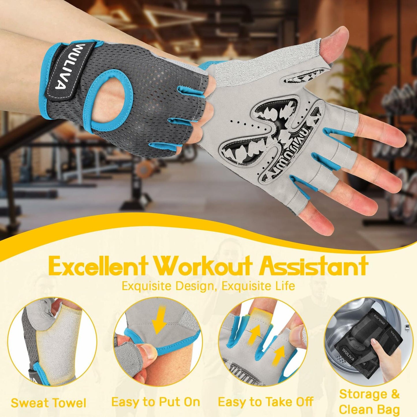 WULIVA Workout Gloves Padded Detachable Strap Gym Cycling Training Bag