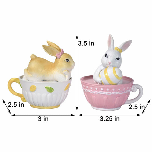 AMOYYT Easter Bunny Figurines Resin LED Rabbit Statue 4.5in Set of 2