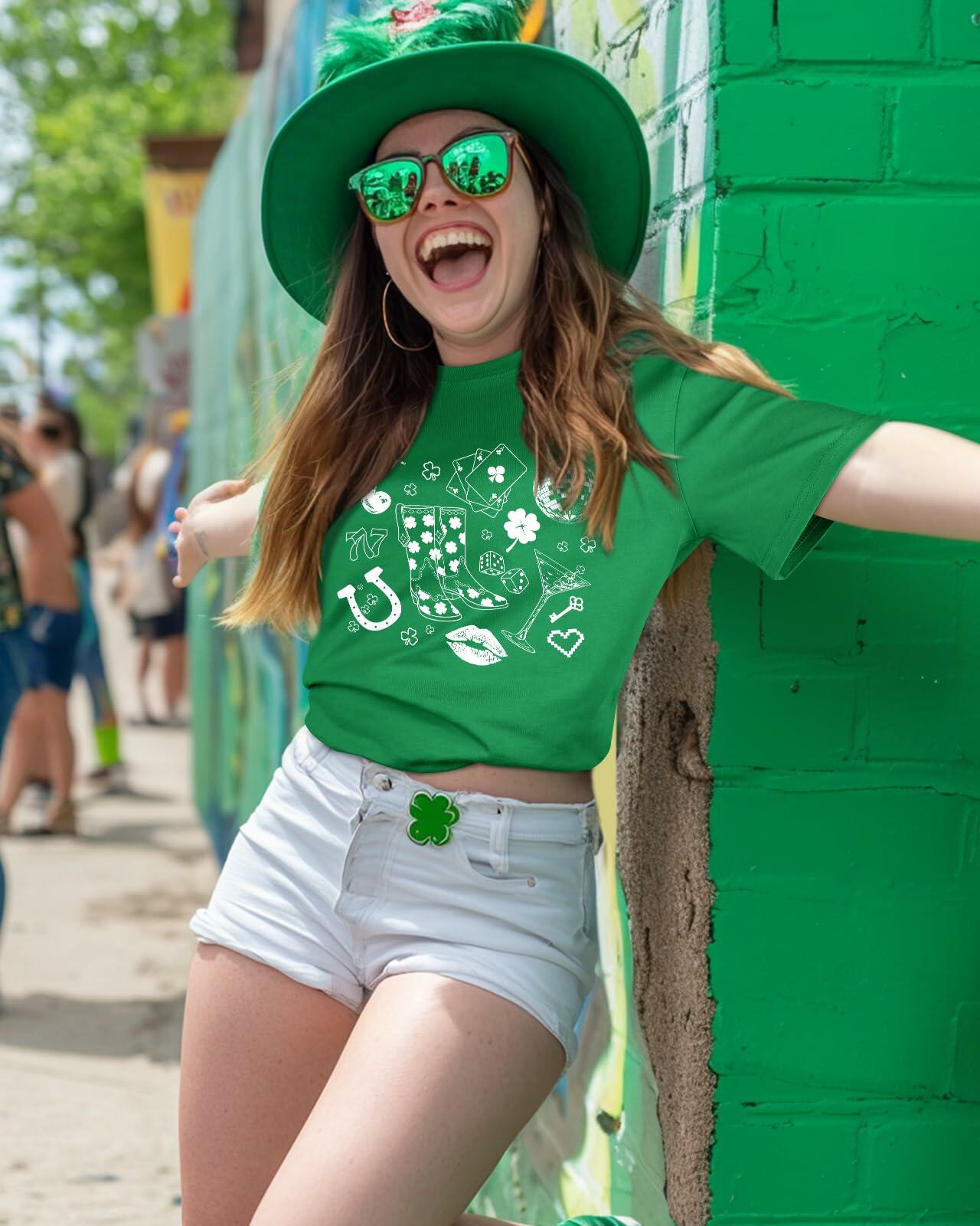 JMHACHY Women's St. Patrick's Shamrock T-Shirt Green Size S