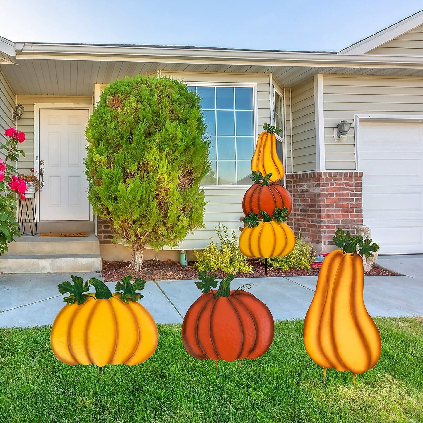 ALLADINBOX Rustic Stacked 3 Pumpkin Yard Stake Thanksgiving Fall Decor