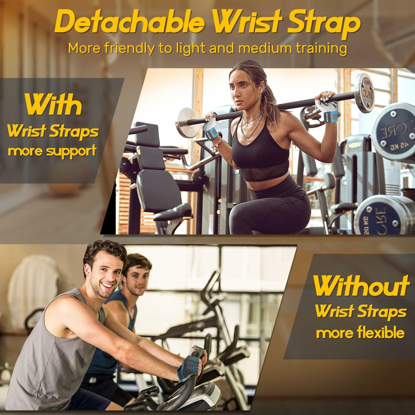 WULIVA Workout Gloves Padded Detachable Strap Gym Cycling Training Bag