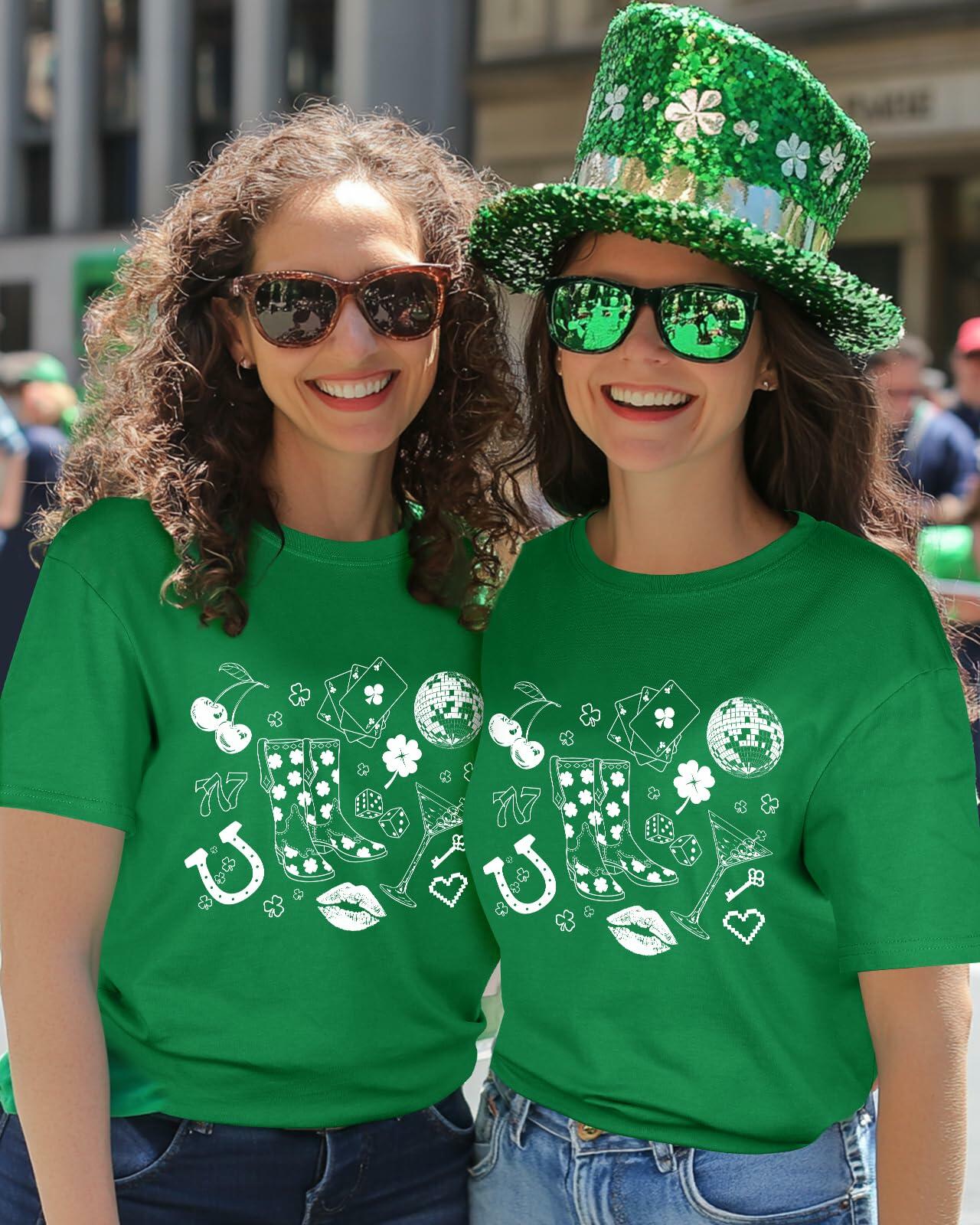JMHACHY Women's St. Patrick's Shamrock T-Shirt Green Size S