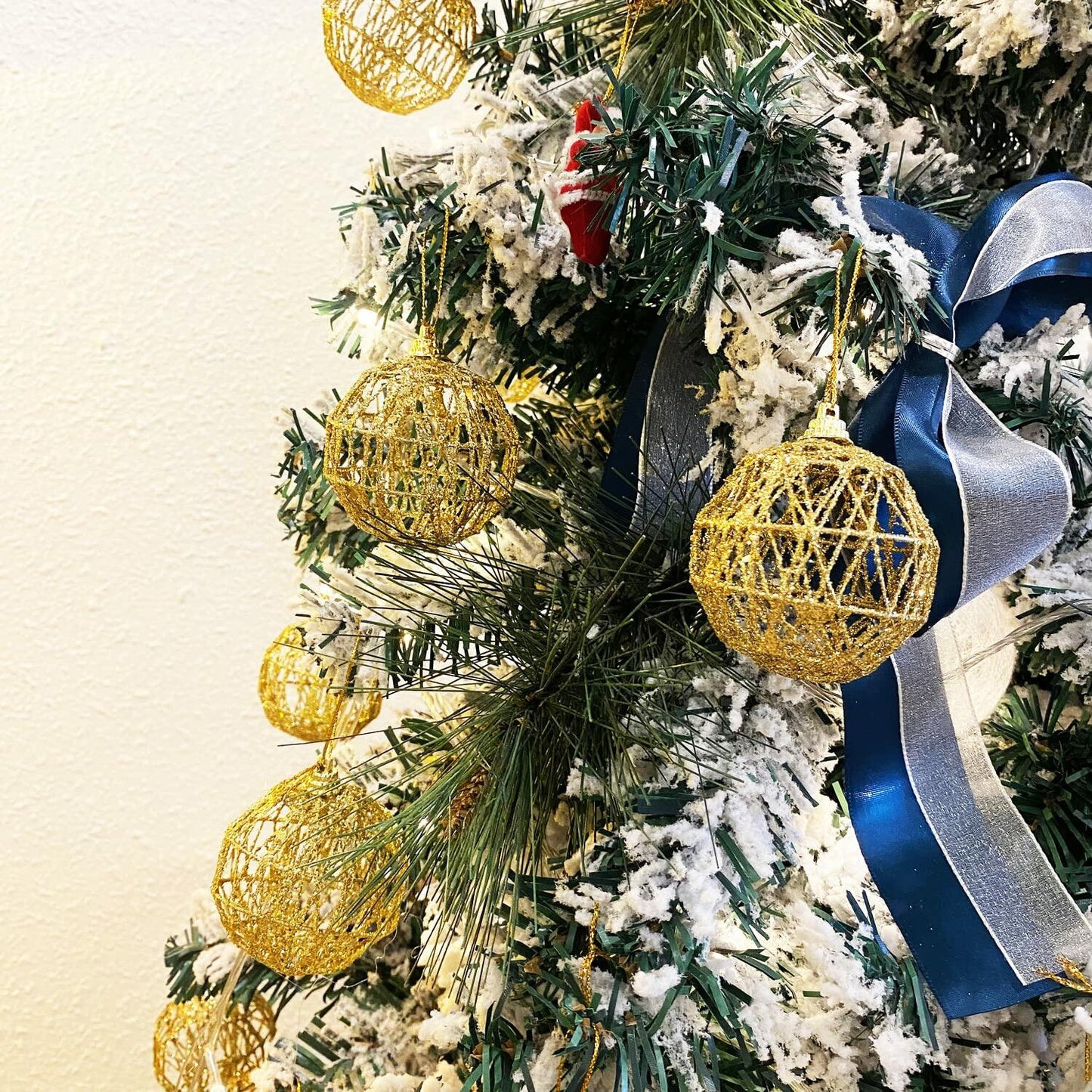 16 Golden Christmas Balls Ornaments 2.36in Gold Glitter Tree Decor