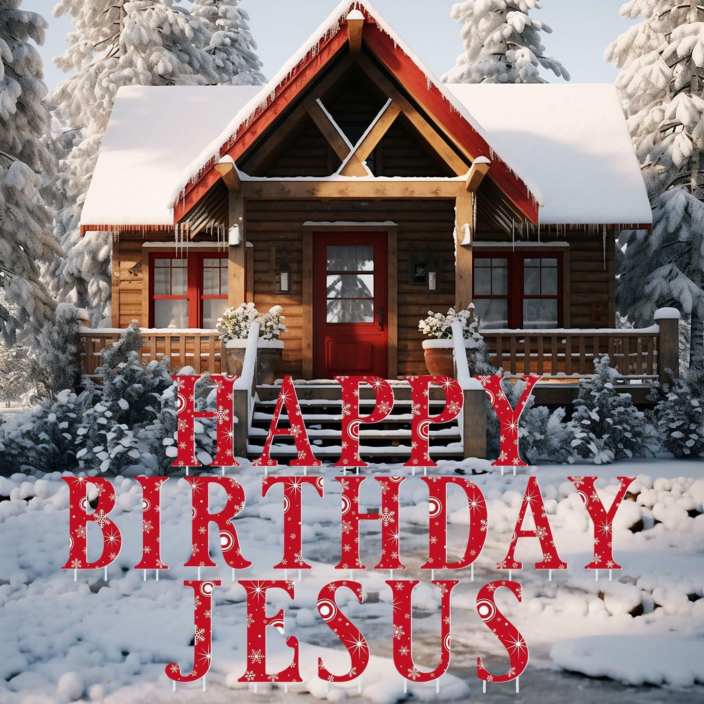 DoubleFill Happy Birthday Jesus Yard Sign Letters 18 Pc with Stake Snowflake