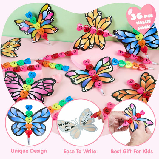JOYIN 36PCS Valentines Day Kids Party Favor Set Butterfly Pencils Cards