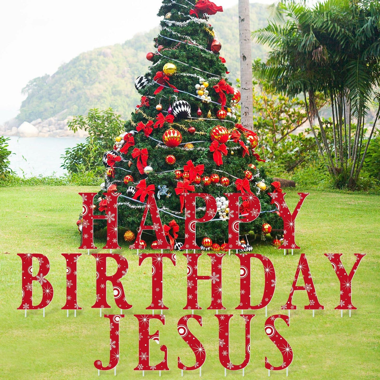 DoubleFill Happy Birthday Jesus Yard Sign Letters 18 Pc with Stake Snowflake