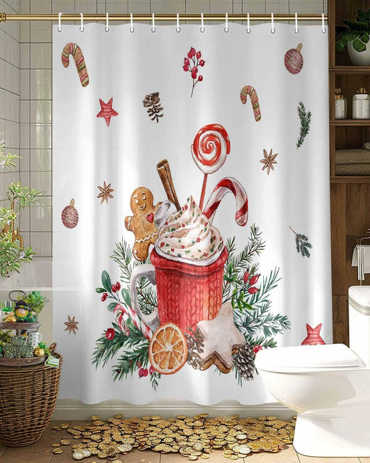 Christmas Gingerbread Man Shower Curtain Waterproof 72x72 Xmas Holiday Decor