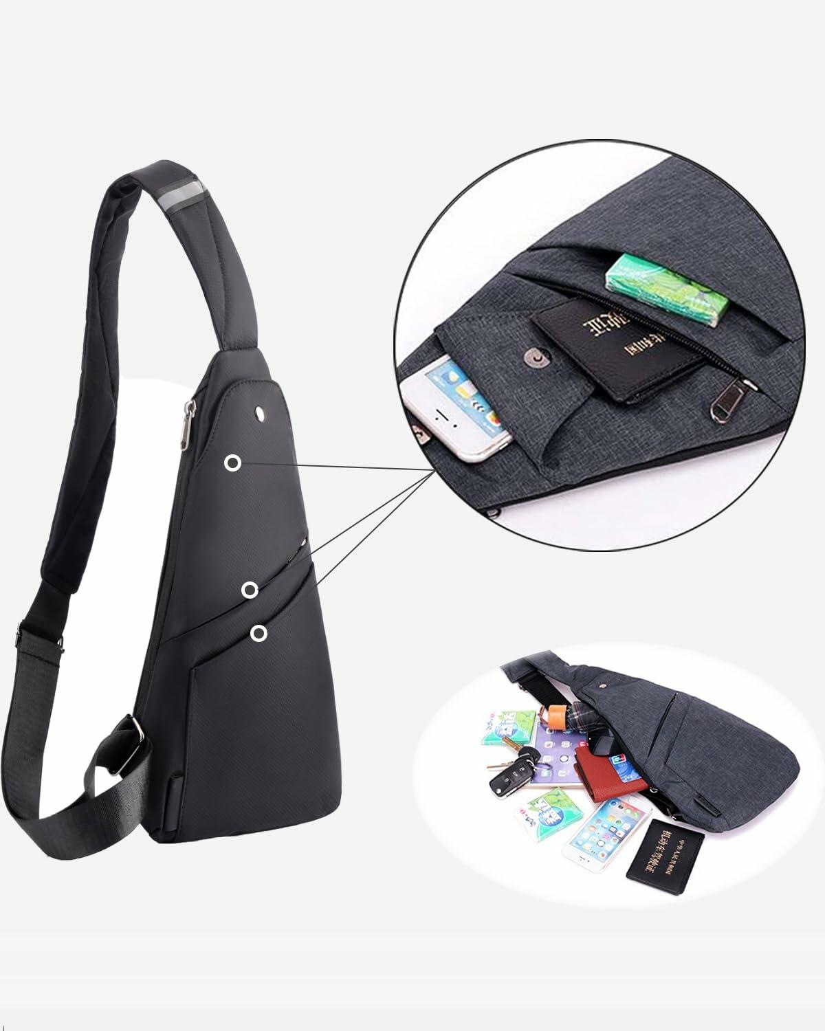 Sling Bag Anti Theft Crossbody Lightweight Shoulder Daypack Travel Black