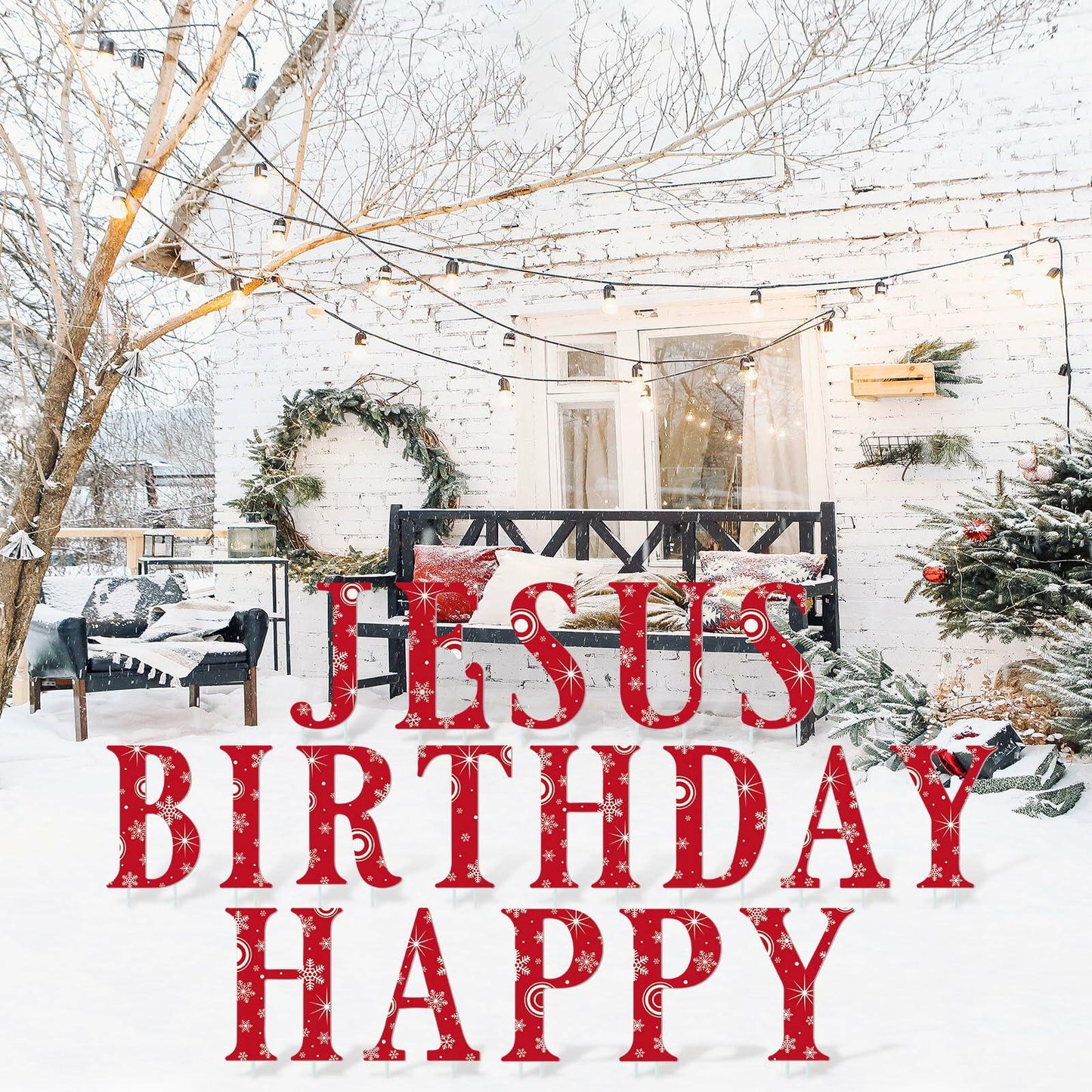 DoubleFill Happy Birthday Jesus Yard Sign Letters 18 Pc with Stake Snowflake