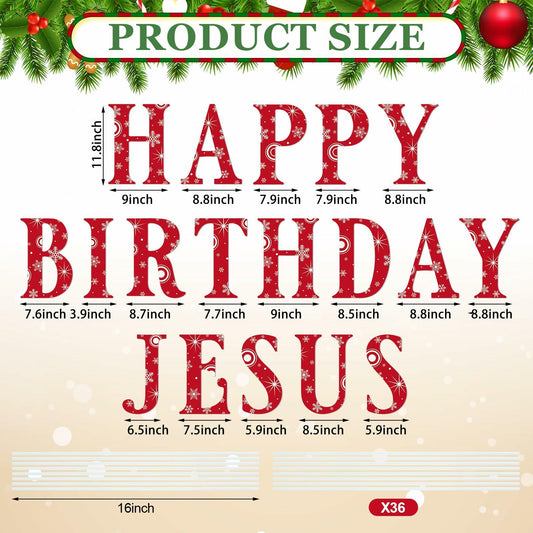 DoubleFill Happy Birthday Jesus Yard Sign Letters 18 Pc with Stake Snowflake