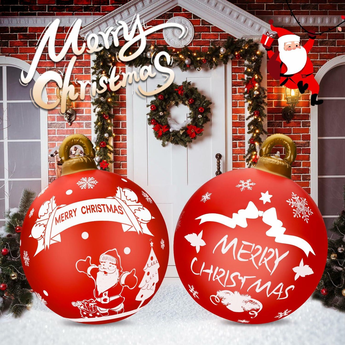 2 Pcs 32in PVC Inflatable Christmas Ball Ornaments Santa Claus Outdoor Decor