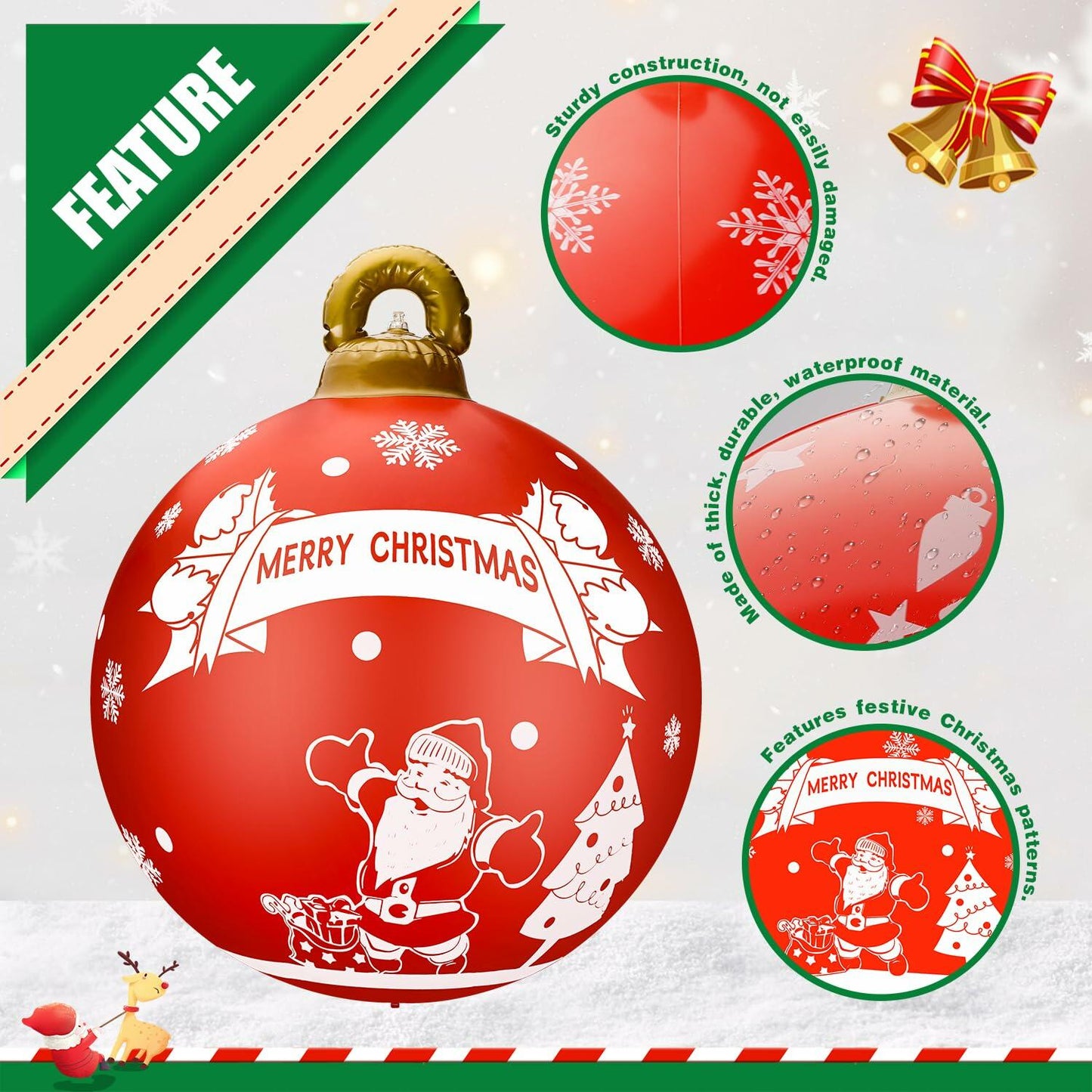 2 Pcs 32in PVC Inflatable Christmas Ball Ornaments Santa Claus Outdoor Decor