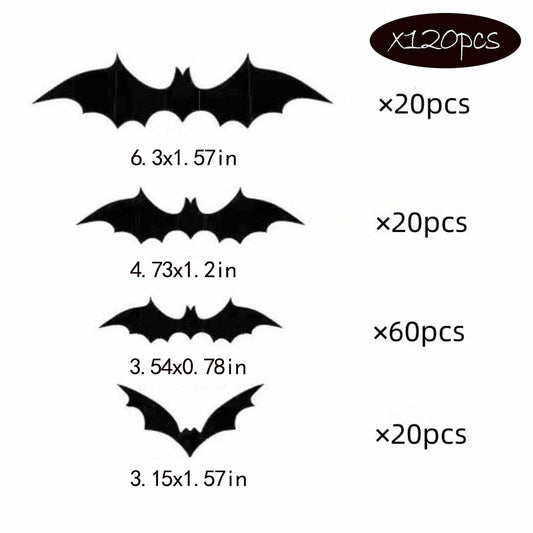 DZBJIPT 120 Pcs 3D Halloween Bats Wall Decals 4 Sizes Black Bat Decor