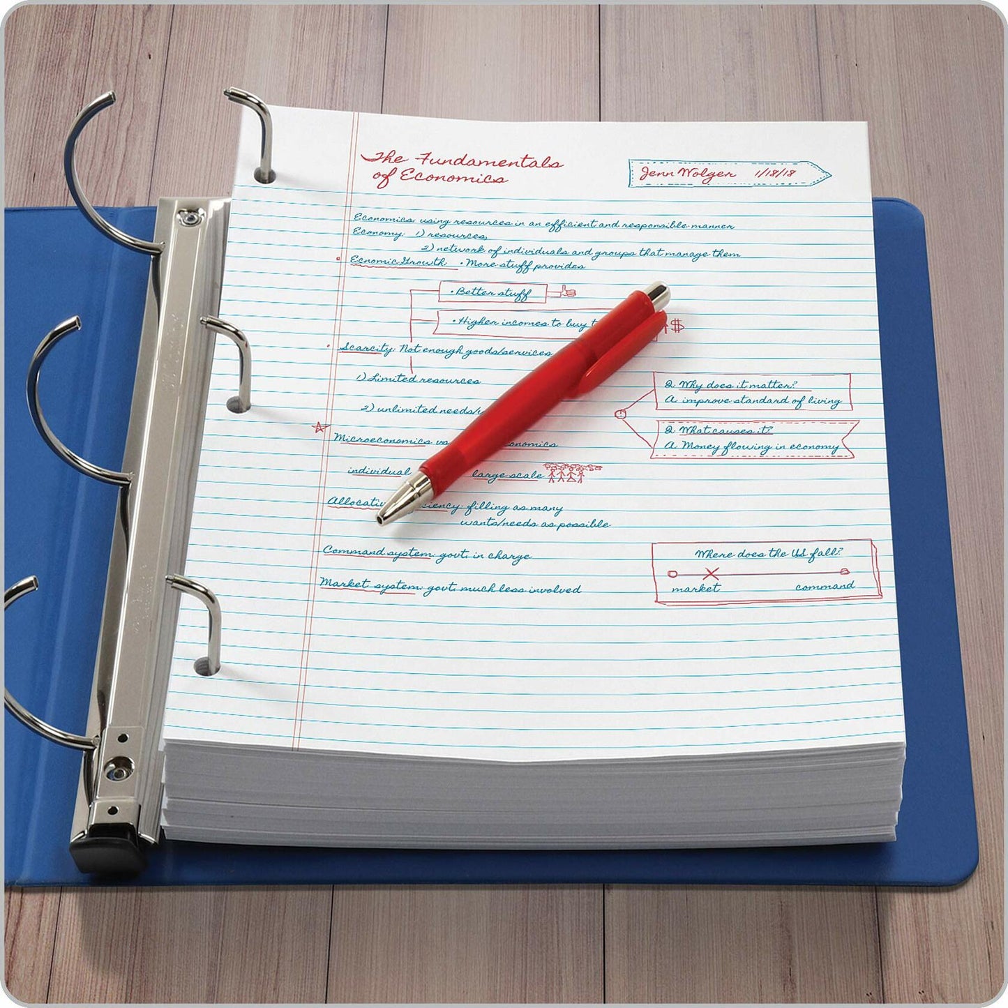 Oxford Wide Ruled Filler Paper 8x10.5in 3-Hole Punch 500 Sheets White