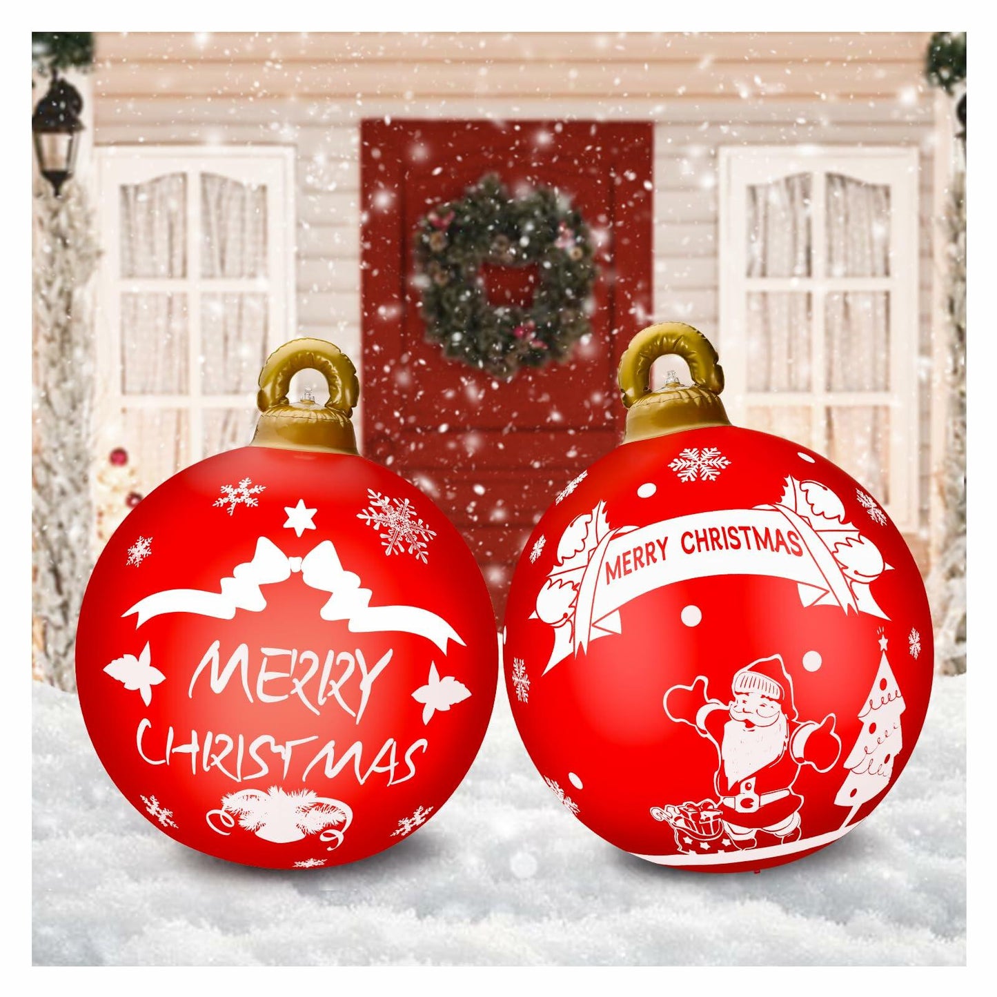 2 Pcs 32in PVC Inflatable Christmas Ball Ornaments Santa Claus Outdoor Decor