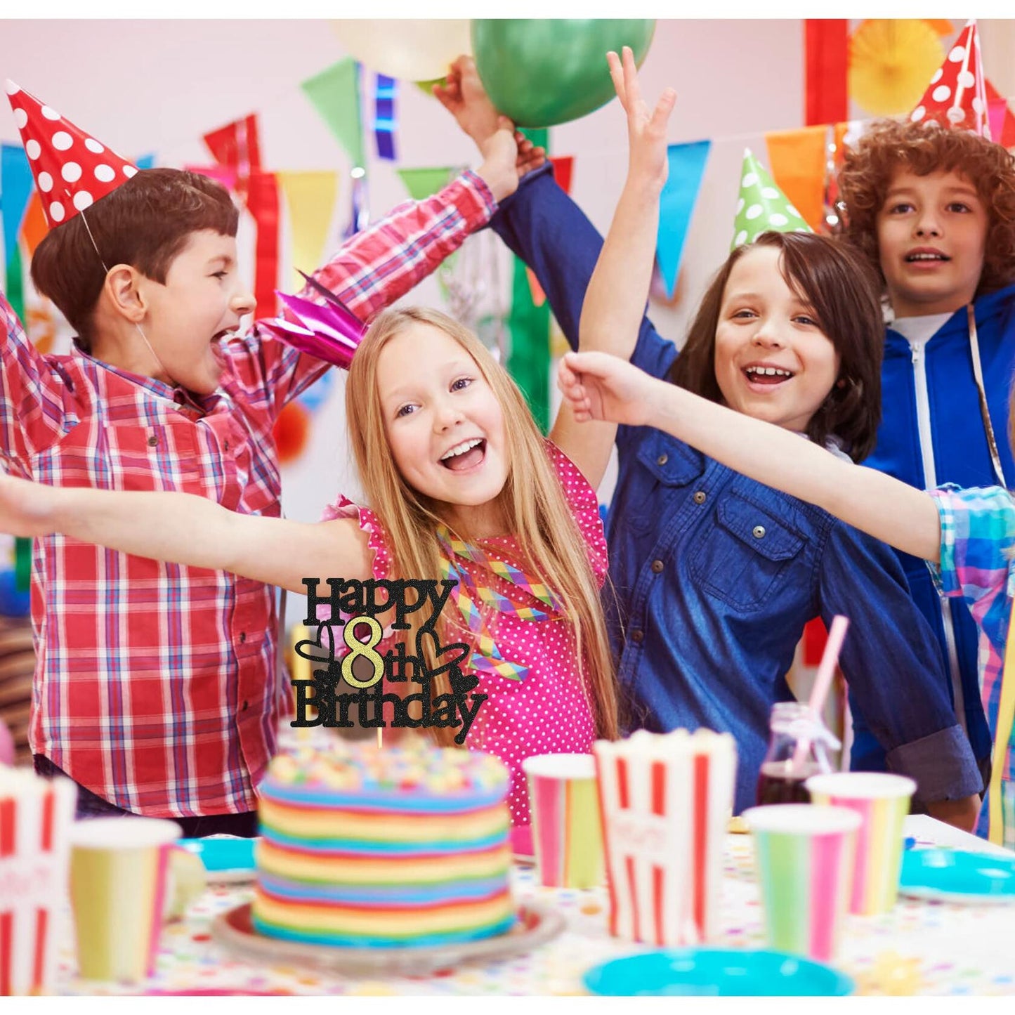 Sumerk 8th Birthday Cake Topper Black Gold Glitter Party Decoration