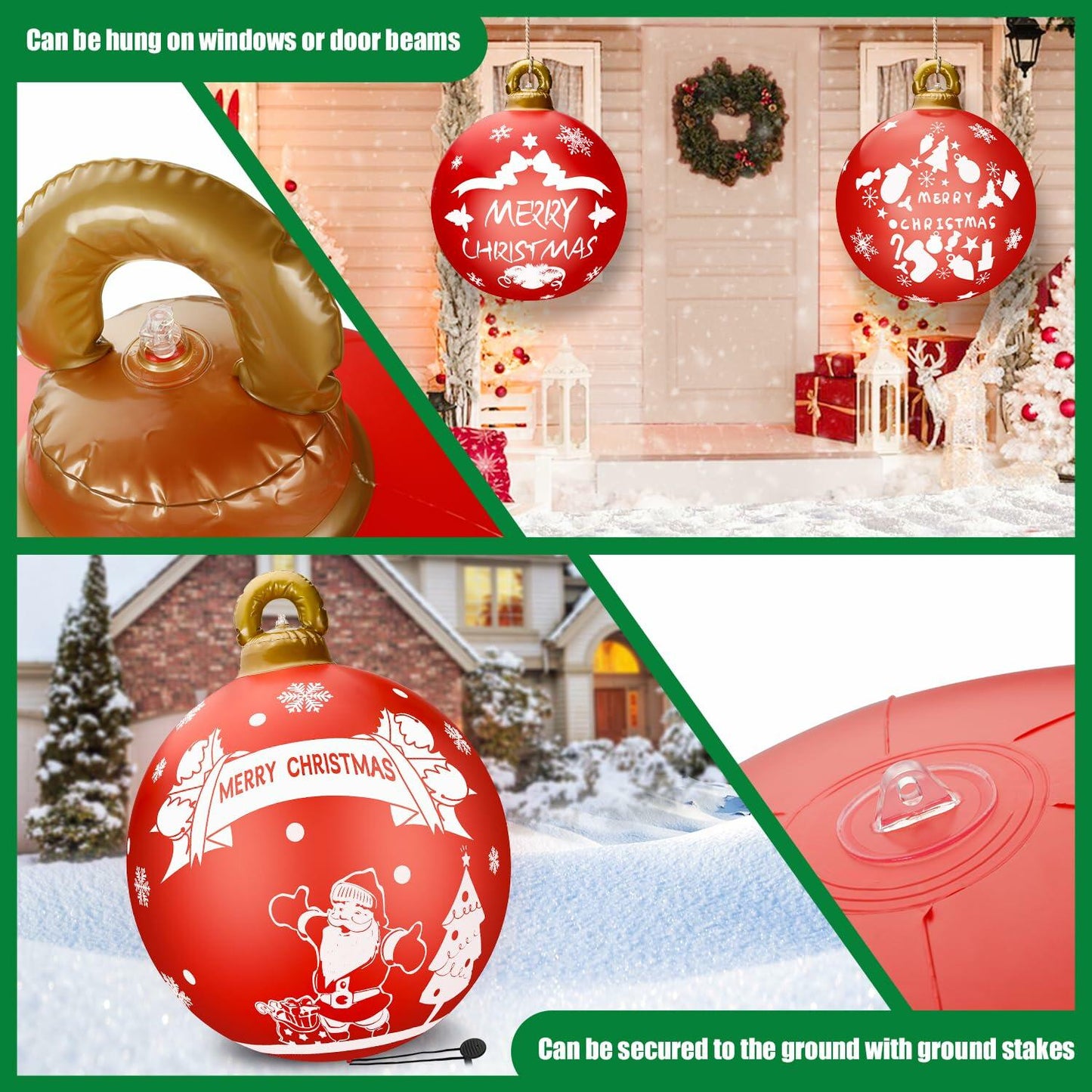2 Pcs 32in PVC Inflatable Christmas Ball Ornaments Santa Claus Outdoor Decor