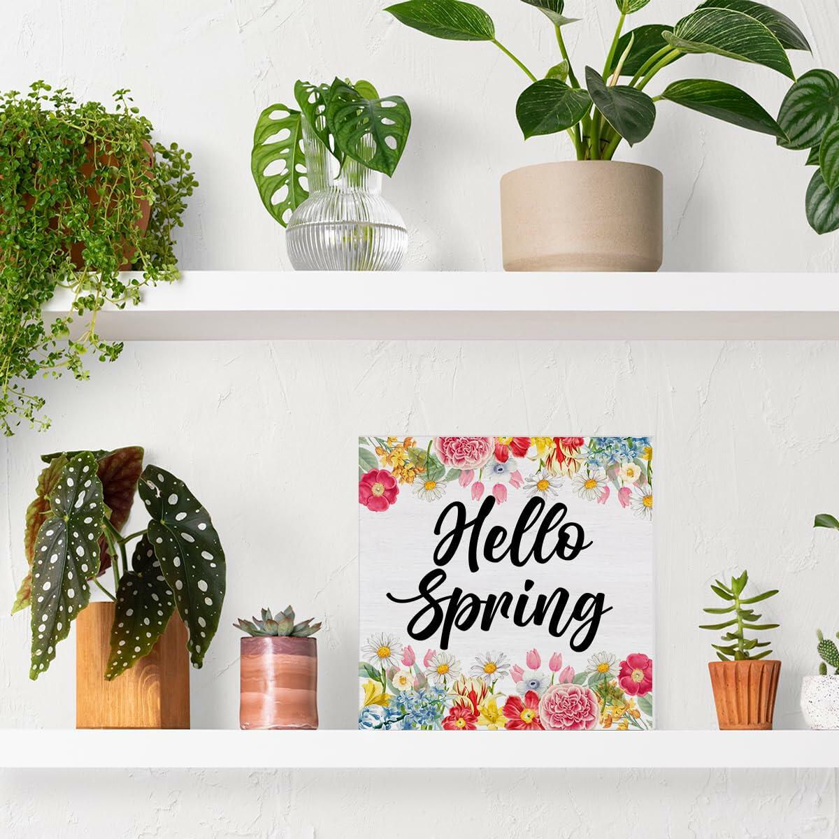 Rustic Flower Market Wood Sign Spring Decor Tabletop Shelf 5x5 Inches