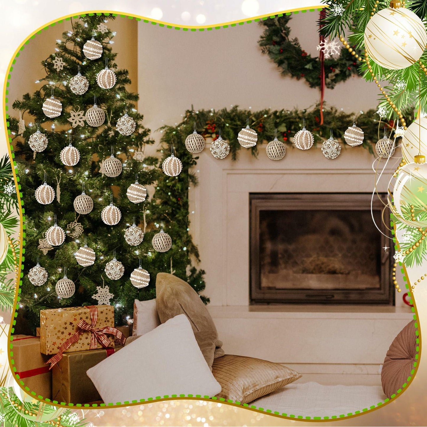 Civaner 16 Pcs Christmas Ball Ornaments Pearl Champagne Sequin Shatterproof