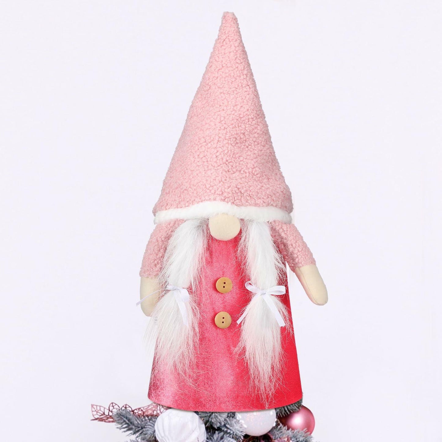 Gejoy Christmas Tree Topper 21.65in Pink Gnome Plush Scandinavian Xmas Decor
